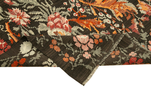 Moldovian Floral Black Floral Cotton Goat Hair Wool Handmade Area Rug 5'3'' x 10'5''