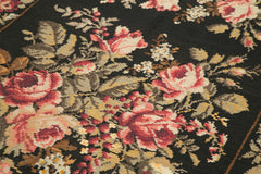 Moldovian Floral Black Floral Cotton Goat Hair Wool Handmade Area Rug 5'5'' x 13'0''