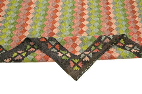 Moldovian Floral Black Floral Cotton Wool Goat Hair Handmade Rug 5'3'' x 10'5''