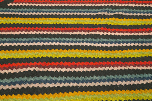 Moldovian Floral Black Floral Cotton Wool Goat Hair Handmade Rug 5'8'' x 10'2''