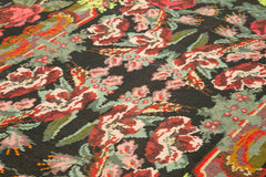 Moldovian Floral Black Floral Cotton Wool Goat Hair Handmade Rug 7'2'' x 11'1''