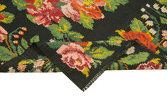 Moldovian Floral Black Floral Cotton Goat Hair Wool Handmade Area Rug 6'7'' x 13'3''