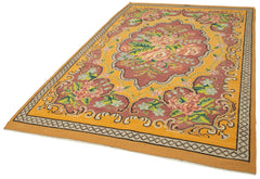 Moldovian Floral Yellow Floral Cotton Wool Goat Hair Handmade Rug 6'1'' x 10'3''