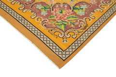 Moldovian Floral Yellow Floral Cotton Wool Goat Hair Handmade Rug 6'1'' x 10'3''