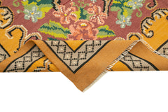 Moldovian Floral Yellow Floral Cotton Wool Goat Hair Handmade Rug 6'1'' x 10'3''