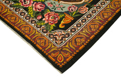 Moldovian Floral Black Floral Cotton Wool Goat Hair Handmade Rug 7'4'' x 11'10''