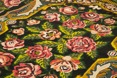 Moldovian Floral Black Floral Cotton Wool Goat Hair Handmade Rug 7'4'' x 11'10''