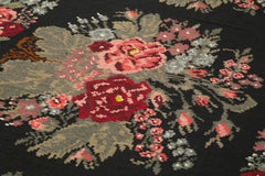 Moldovian Floral Black Floral Cotton Goat Hair Wool Handmade Area Rug 5'3'' x 14'3''