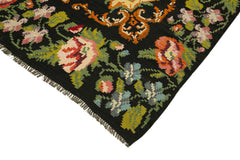 Moldovian Floral Black Floral Cotton Wool Goat Hair Handmade Rug 6'1'' x 11'8''