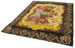 Moldovian Floral Brown Floral Cotton Wool Goat Hair Handmade Rug 6'7'' x 8'1''