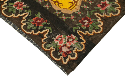 Moldovian Floral Brown Floral Cotton Wool Goat Hair Handmade Rug 6'7'' x 8'1''