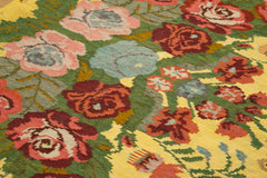 Moldovian Floral Brown Floral Cotton Wool Goat Hair Handmade Rug 6'7'' x 8'1''