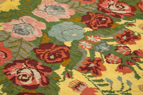 Moldovian Floral Brown Floral Cotton Wool Goat Hair Handmade Rug 6'7'' x 8'1''