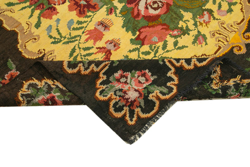 Moldovian Floral Brown Floral Cotton Wool Goat Hair Handmade Rug 6'7'' x 8'1''