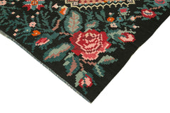 Moldovian Floral Black Floral Cotton Wool Goat Hair Handmade Rug 6'2'' x 9'1''
