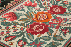 Moldovian Floral Black Floral Cotton Wool Goat Hair Handmade Rug 6'2'' x 9'1''