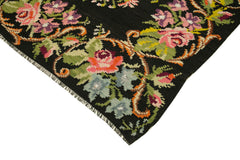 Moldovian Floral Black Floral Cotton Goat Hair Wool Handmade Area Rug 6'4'' x 13'3''