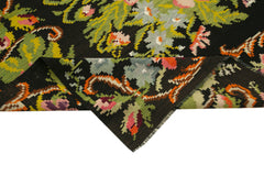 Moldovian Floral Black Floral Cotton Goat Hair Wool Handmade Area Rug 6'4'' x 13'3''