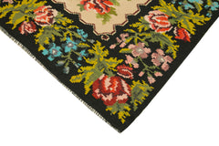 Moldovian Floral Black Floral Cotton Wool Goat Hair Handmade Rug 5'11'' x 8'6''