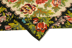 Moldovian Floral Black Floral Cotton Wool Goat Hair Handmade Rug 5'11'' x 8'6''