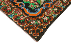 Moldovian Floral Black Floral Cotton Wool Goat Hair Handmade Rug 6'6'' x 9'0''