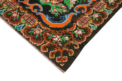 Moldovian Floral Black Floral Cotton Wool Goat Hair Handmade Rug 6'6'' x 9'0''