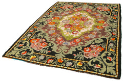 Moldovian Floral Black Floral Cotton Wool Goat Hair Handmade Rug 6'7'' x 10'0''