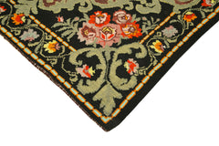 Moldovian Floral Black Floral Cotton Wool Goat Hair Handmade Rug 6'7'' x 10'0''