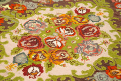 Moldovian Floral Black Floral Cotton Wool Goat Hair Handmade Rug 6'7'' x 10'0''