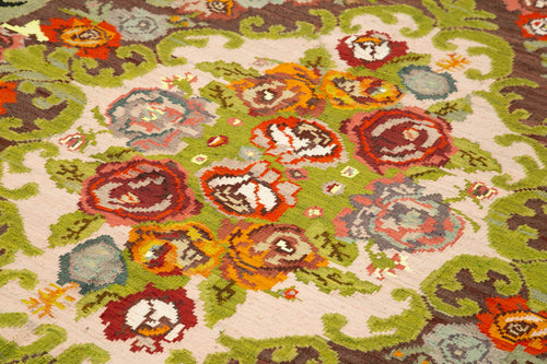 Moldovian Floral Black Floral Cotton Wool Goat Hair Handmade Rug 6'7'' x 10'0''