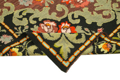 Moldovian Floral Black Floral Cotton Wool Goat Hair Handmade Rug 6'7'' x 10'0''