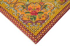 Moldovian Floral Yellow Floral Cotton Wool Goat Hair Handmade Rug 6'2'' x 9'7''