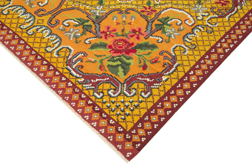 Moldovian Floral Yellow Floral Cotton Wool Goat Hair Handmade Rug 6'2'' x 9'7''