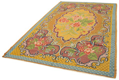 Moldovian Floral Yellow Floral Cotton Wool Goat Hair Handmade Rug 6'4'' x 10'2''