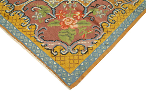 Moldovian Floral Yellow Floral Cotton Wool Goat Hair Handmade Rug 6'4'' x 10'2''