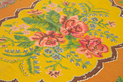 Moldovian Floral Yellow Floral Cotton Wool Goat Hair Handmade Rug 6'7'' x 9'4''