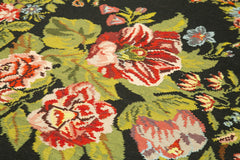 Moldovian Floral Black Floral Cotton Wool Goat Hair Handmade Rug 5'8'' x 10'2''