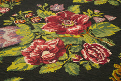 Moldovian Floral Black Floral Cotton Goat Hair Wool Handmade Area Rug 6'0'' x 17'5''