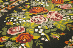 Moldovian Floral Black Floral Cotton Goat Hair Wool Handmade Area Rug 6'11'' x 16'10''