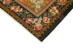 Moldovian Floral Black Floral Cotton Wool Goat Hair Handmade Rug 7'7'' x 10'0''