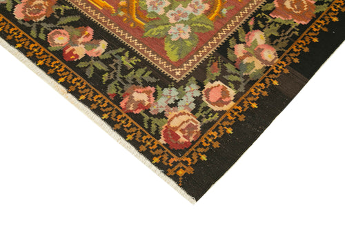 Moldovian Floral Black Floral Cotton Wool Goat Hair Handmade Rug 7'7'' x 10'0''