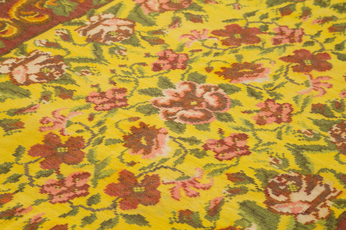 Moldovian Floral Black Floral Cotton Wool Goat Hair Handmade Rug 7'7'' x 10'0''