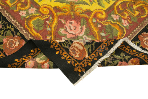 Moldovian Floral Black Floral Cotton Wool Goat Hair Handmade Rug 7'7'' x 10'0''