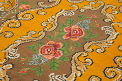 Moldovian Floral Yellow Floral Cotton Wool Goat Hair Handmade Rug 6'1'' x 8'10''