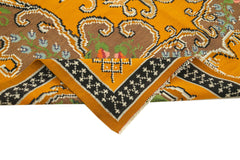 Moldovian Floral Yellow Floral Cotton Wool Goat Hair Handmade Rug 6'1'' x 8'10''