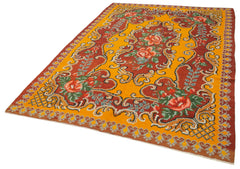 Moldovian Floral Red Floral Cotton Wool Goat Hair Handmade Rug 6'4'' x 9'0''