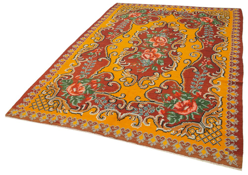 Moldovian Floral Red Floral Cotton Wool Goat Hair Handmade Rug 6'4'' x 9'0''