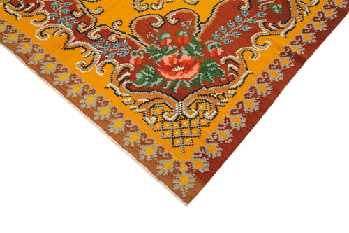 Moldovian Floral Red Floral Cotton Wool Goat Hair Handmade Rug 6'4'' x 9'0''