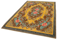 Moldovian Floral Brown Floral Cotton Wool Goat Hair Handmade Rug 5'9'' x 8'7''