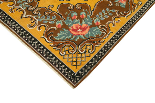 Moldovian Floral Brown Floral Cotton Wool Goat Hair Handmade Rug 5'9'' x 8'7''